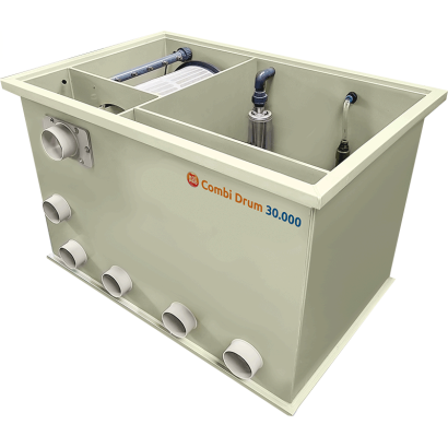 combi DRUM 30000 ( gravitaire) avec pompe de rinçage pour bassin à carpe koi
