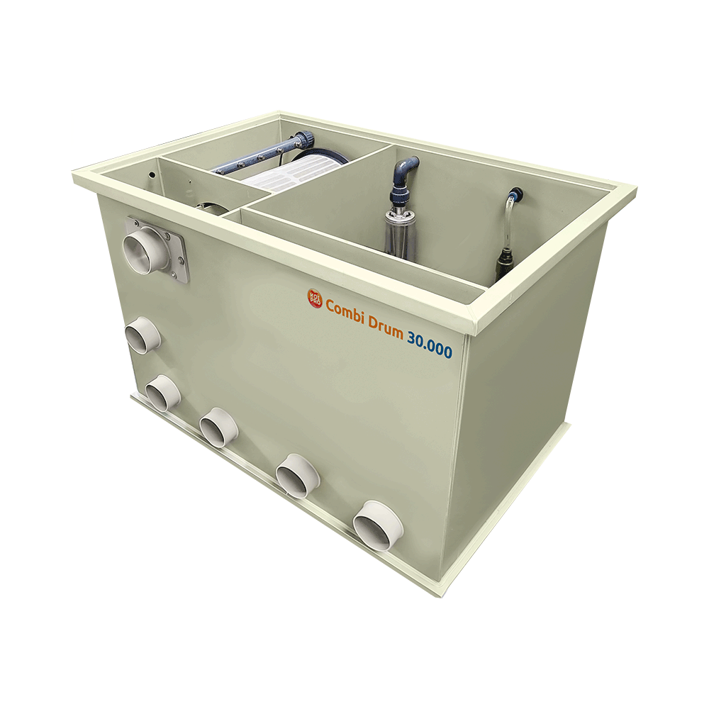 combi DRUM 30000 ( gravitaire) avec pompe de rinçage pour bassin à carpe koi