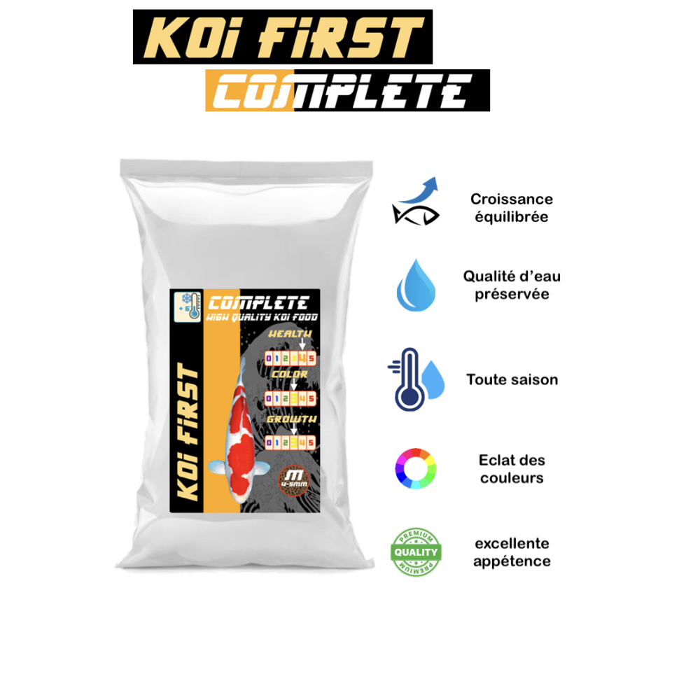 Le meilleur aliment pour nourrir et faire grandir les carpes koi dans vos bassins pendant toute la saison avec Koi First